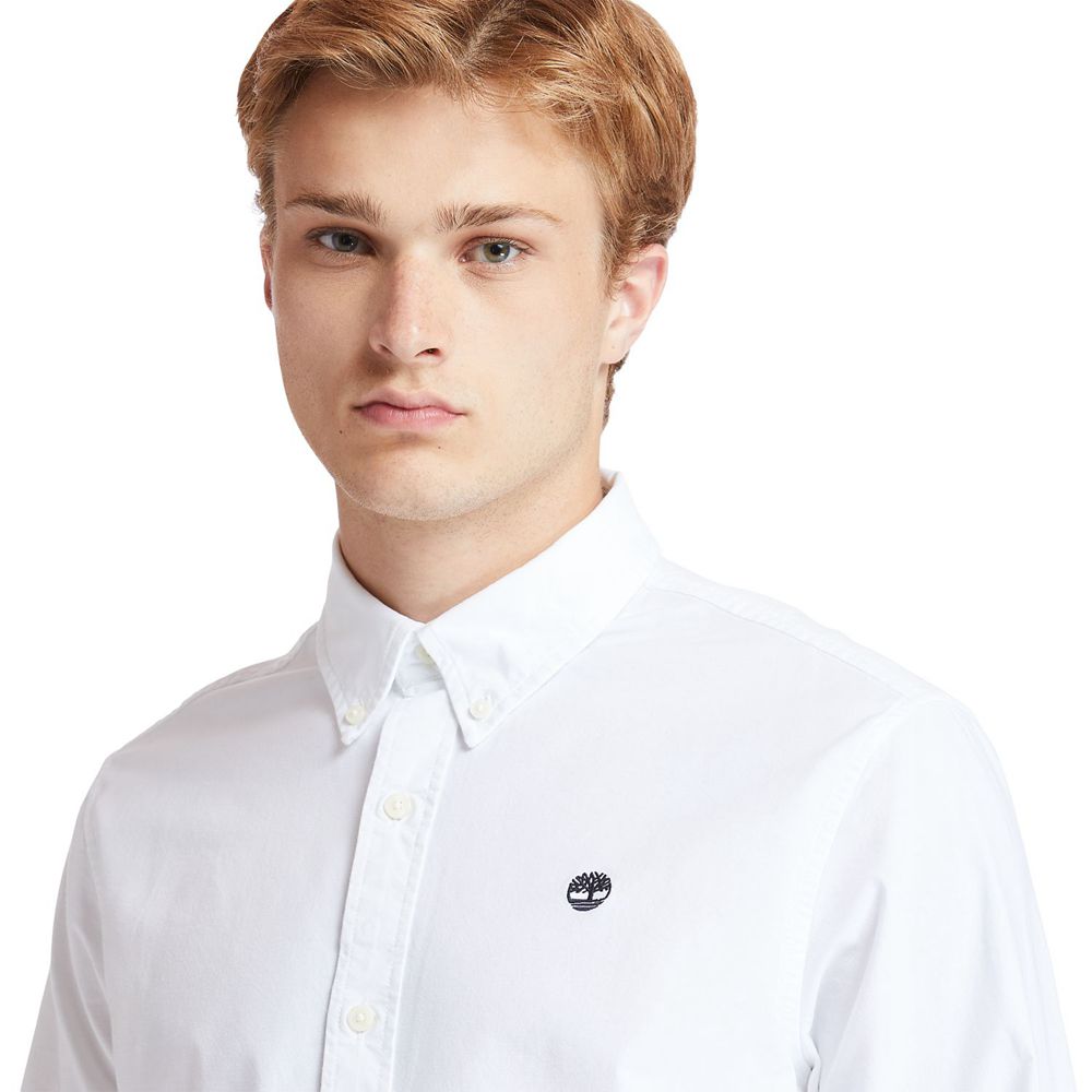 Camisa Timberland Hombre Pleasant River Stretch Oxford Blancas - Chile IAD-517920